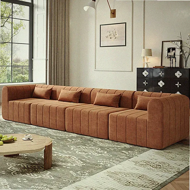 145.5 Inch Modular Full-Compressed Sectional Sofa, Orange Polyester Upholstere