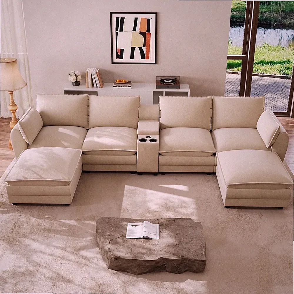 145.5" Modern Sectional Sofa Deep Seat Couch w/ USB Cup Holders Storage Console