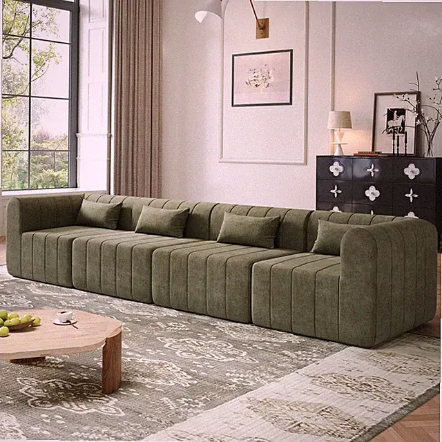145.5" Modular Sectional Sofa w/ 4 Pcs, Green Polyester Fabric, for Living Room