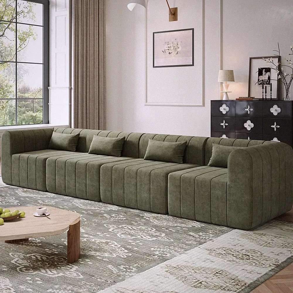 145.5" Modular Sectional Sofa w/4 Pieces, Green Polyester Fabric