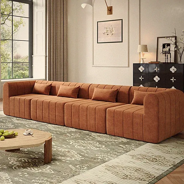 145.5" Modular Sectional Sofa w/ 4 Pieces, Orange Polyester Upholstery