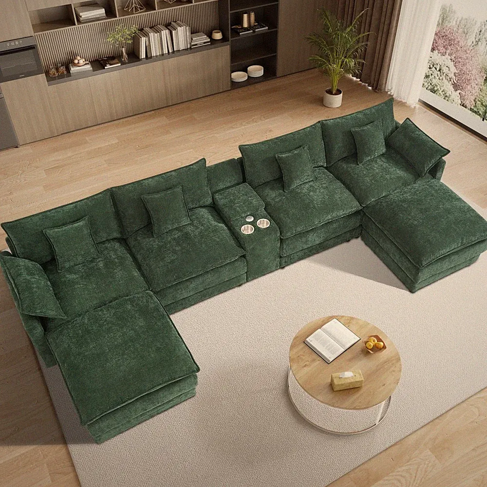 145"L U Shaped Oversized Deep Seat Sectional Sofa w/Two Movable Ottoman,USB Port