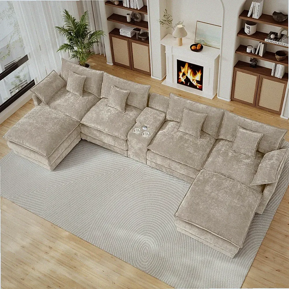 145"L U Shaped Oversized Deep Seat Sectional Sofa w/Two Movable Ottoman,USB Port