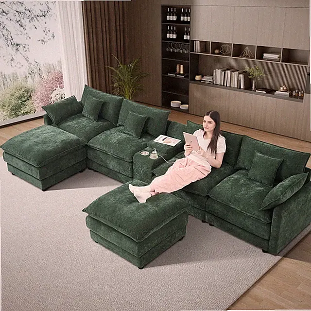 145" Large 6 Seat U Shaped Oversized Modular Sectional Sofa Couch with USB Port