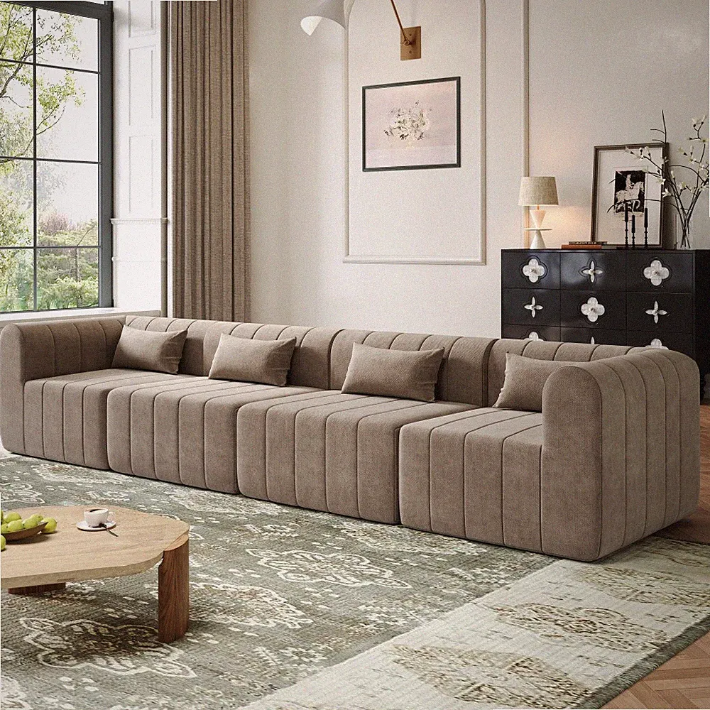 145" Modular Sectional Sofa w/4 Pieces, Espresso Polyester Fabric