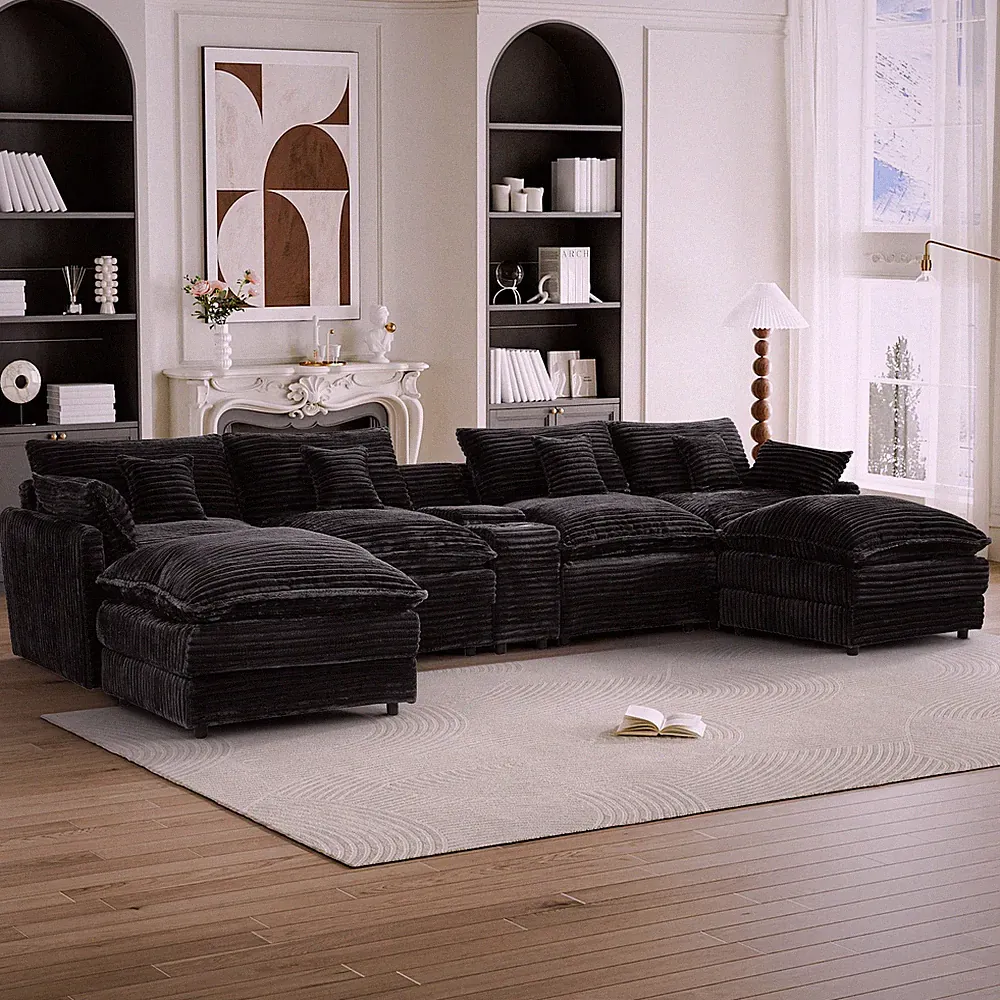 145" U-Shaped 7-Piece Sofa Set with Console & USB Ports