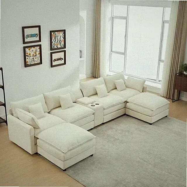 145" U-Shaped Modular Sectional Sofa Cloud Couch with Console USB Charging Port