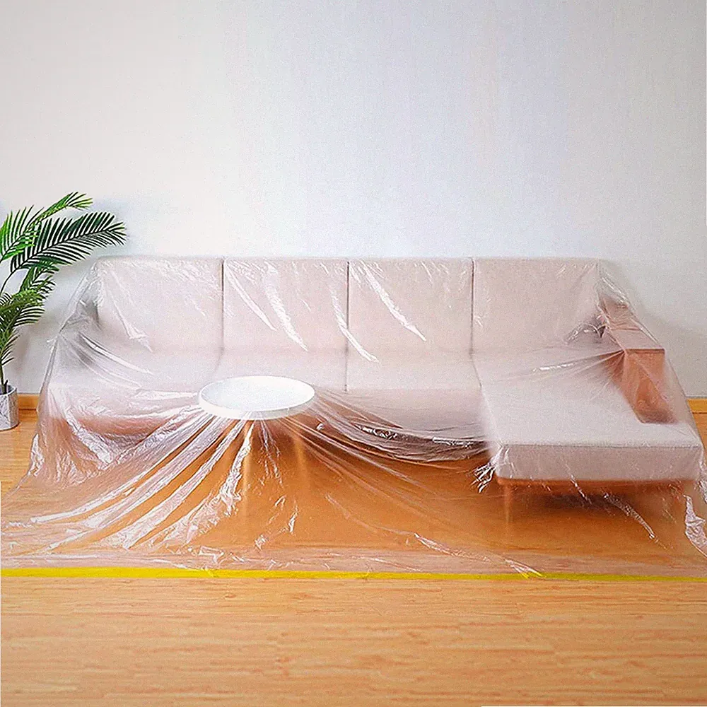 146"/12ft Plastic Sofa Couch Cover,Plastic Covers for Furniture,Waterproof Couch
