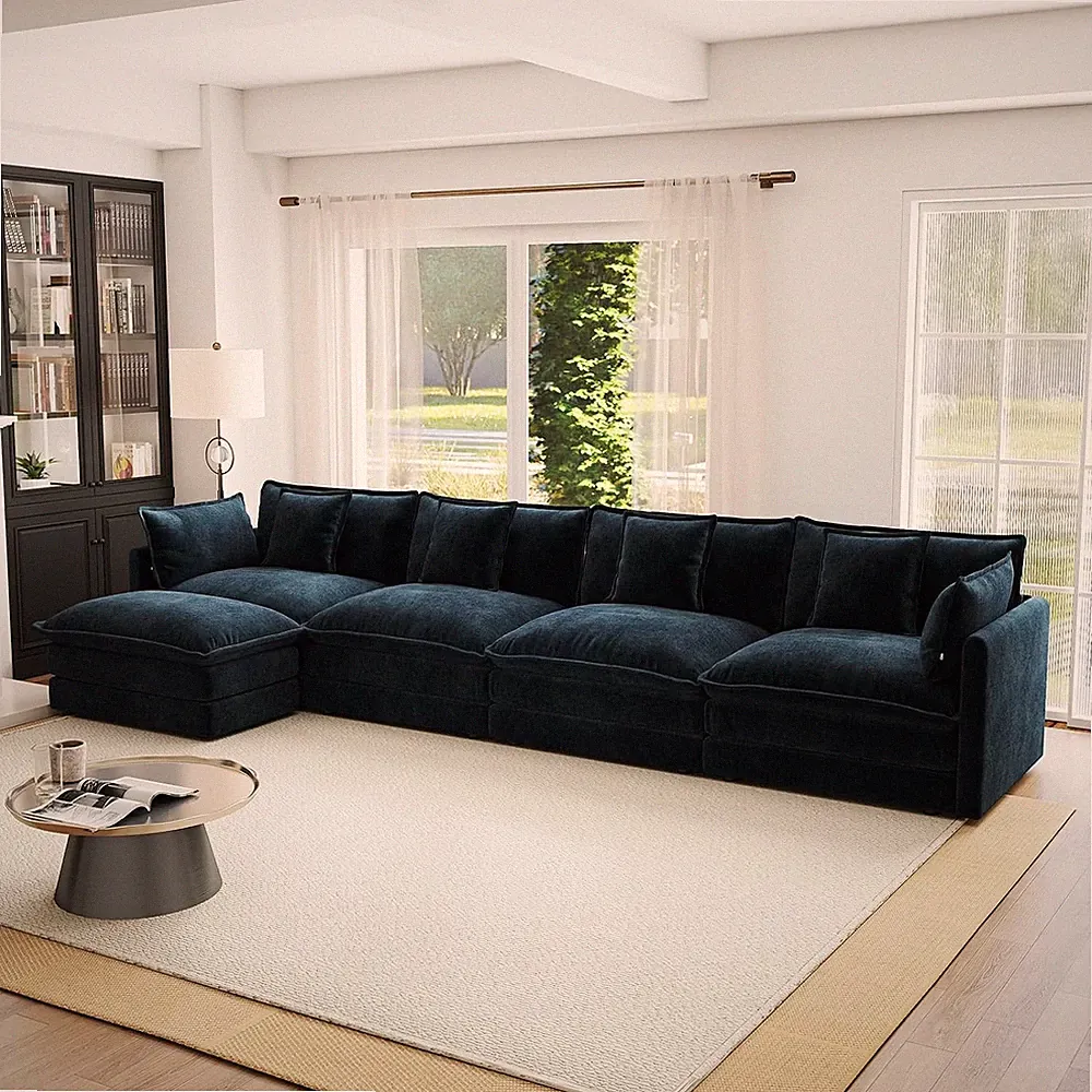 146.5” Modular Sectional Sofa Upholstered 4 Seater Chenille Loveseat L-Shaped Co