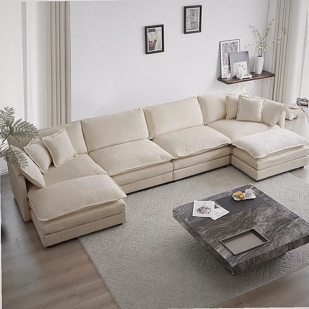 146.5" Oversized U Shaped Sectional Sofa with 2 Ottomans, Modern 6 Seater Cloud