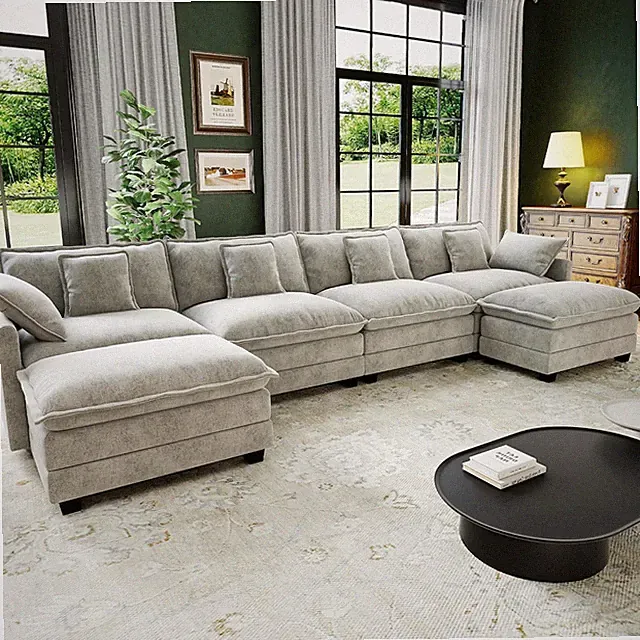 146" Cloud Couch Sectional Modular Sofa, Deep Seat Couches with Ottoman and Remo