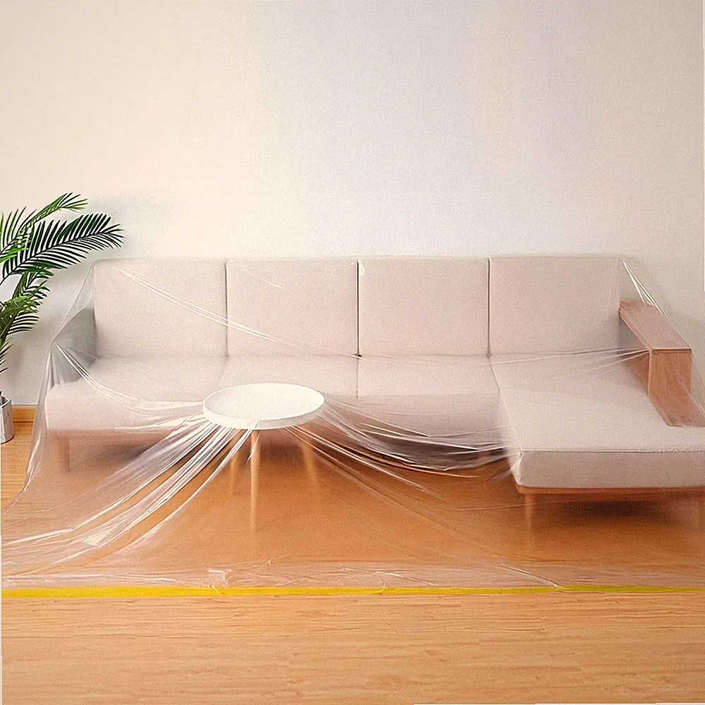 146" Extra Large L-Shape Plastic Couch Cover for Sectional Sofa, Waterproof F...