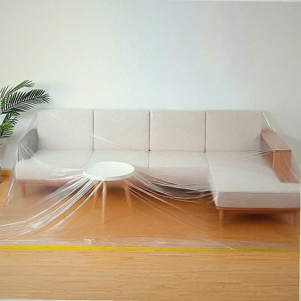 146 in Clear Plastic L Shape Sectional Couch Cover Waterproof for Moving Storage