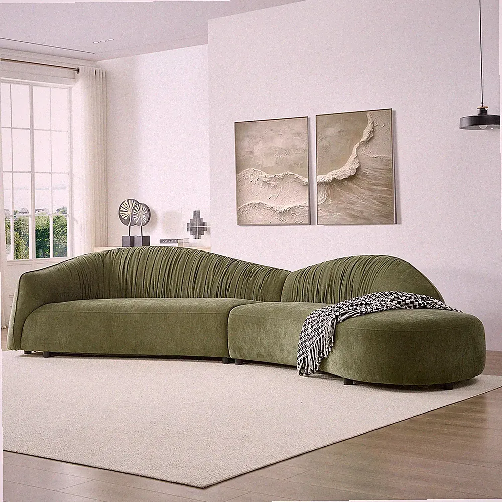 146 Inch Mid-Century Upholstered Sectional Sofa with Right Facing Chaise Green