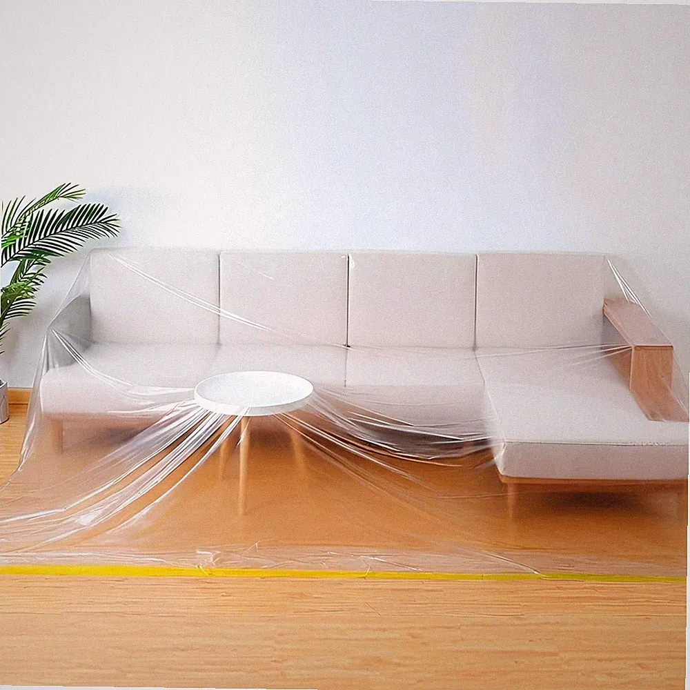146" L-Shape Plastic Couch Cover Sectional Sofa Waterproof Furniture Extra Large