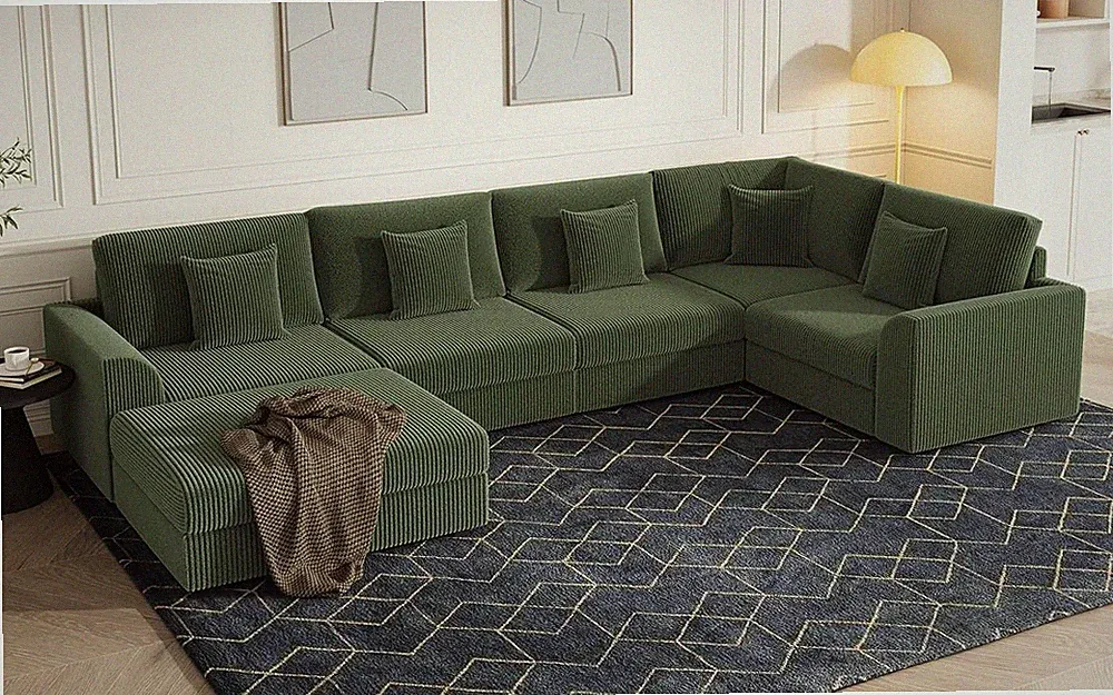 146" Modular Sectional Sofa, 6-Piece U-Shaped Couch with Ottoman