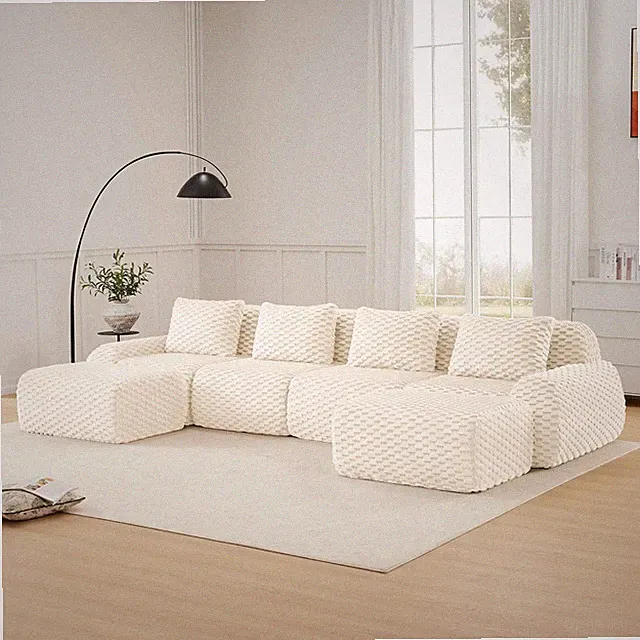 146" U-Shaped Compressed Sectional Cloud Sofa, Flannel Upholstered Modular Deep