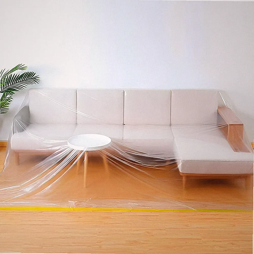 146in Plastic L-Shape Sectional Couch Cover Moving & Storage Bag Clear Extra