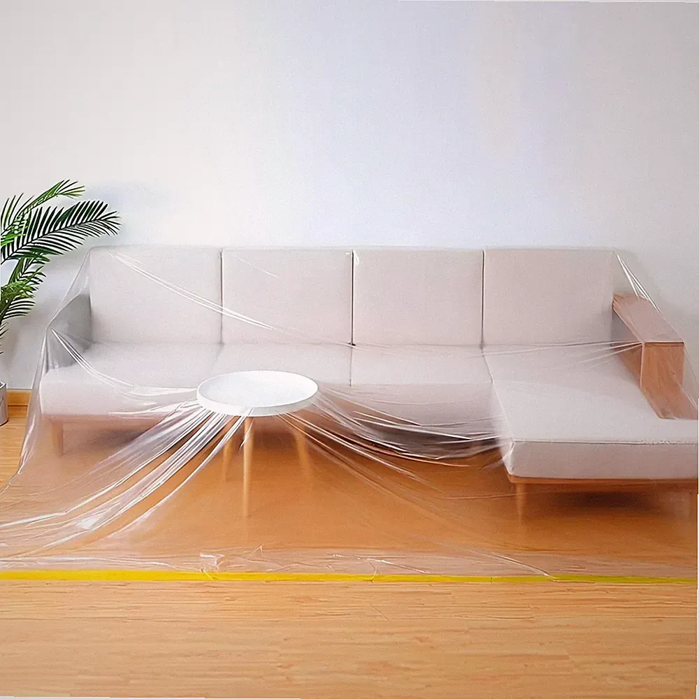 146in Plastic L-Shape Sectional Couch Cover Moving & Storage Bag | Clear Extra l