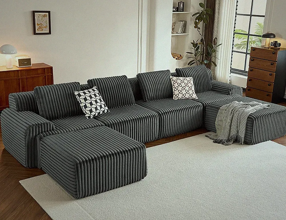 147" Boneless Couches for Living Room Oversized U-Shaped Grey