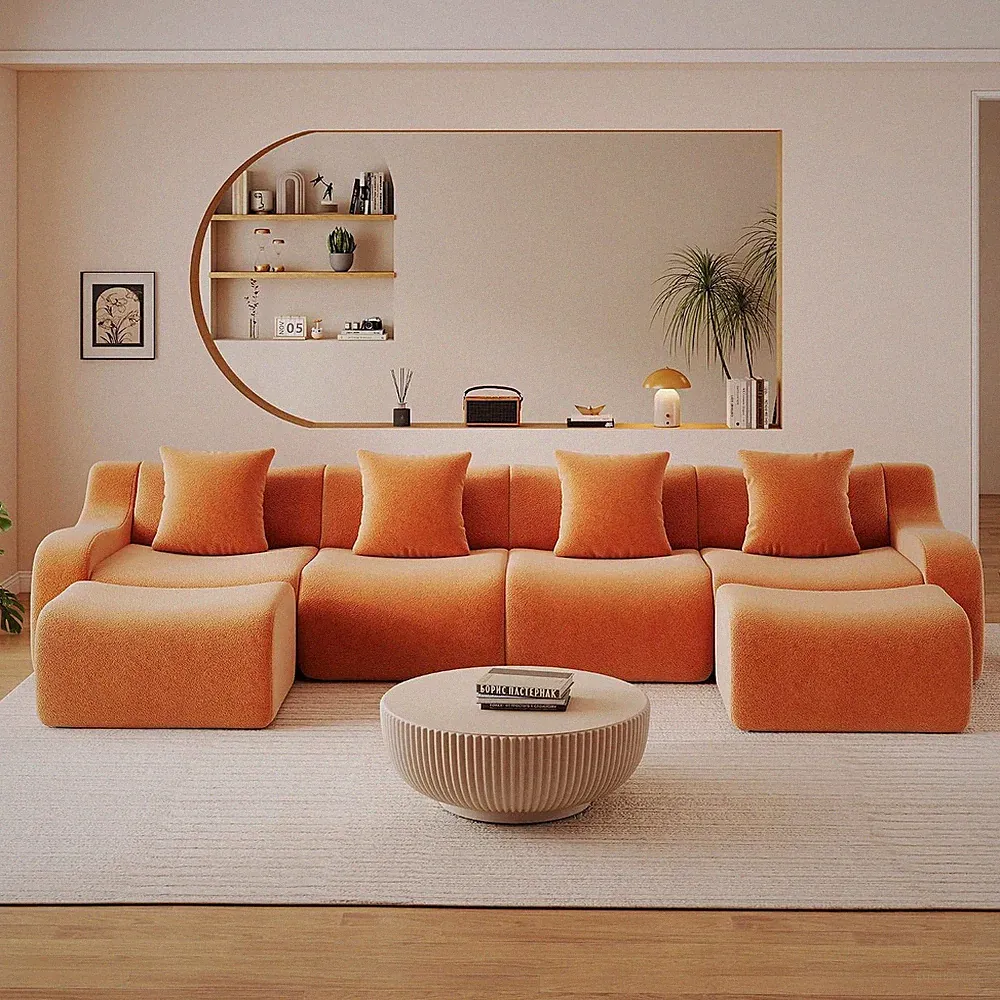 148" Modular Sectional Couches for Living Room, Teddy Deep Seat Sofa, 4 Seater B
