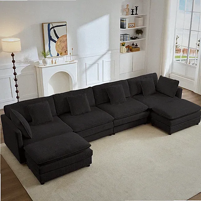 148'' Oversized Modular Sectional Sofa Corduroy U‑Shaped Couch W/ Ottomans