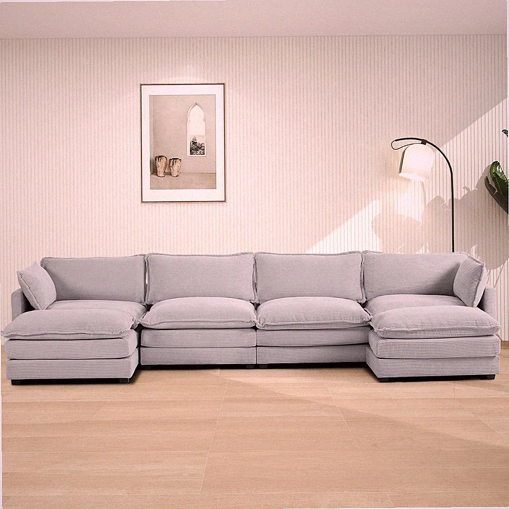 148 Sectional Cloud Couch 2 Ottomans Oversized 4-Seat Sleeper Sofa U-Shaped Grey
