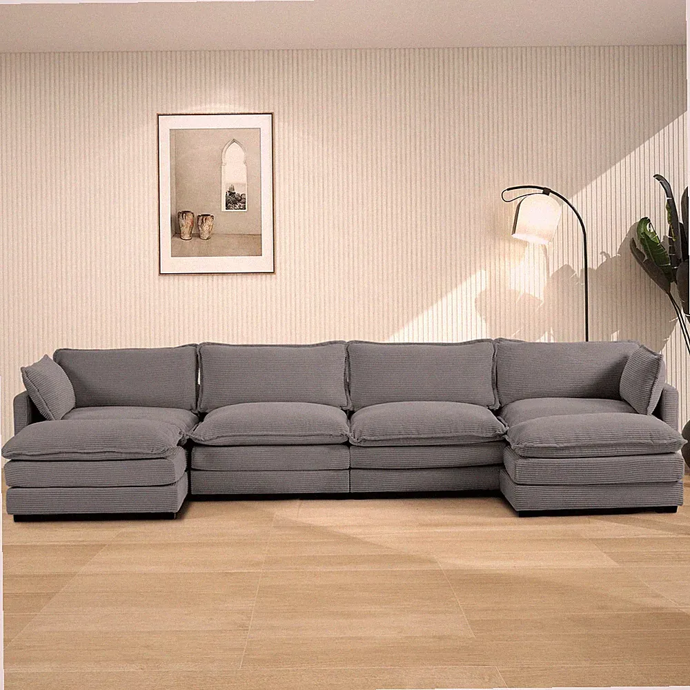 148" Sectional Cloud Sleeper Sofa U Shaped 4 for Seat with Ottomans Pillows y