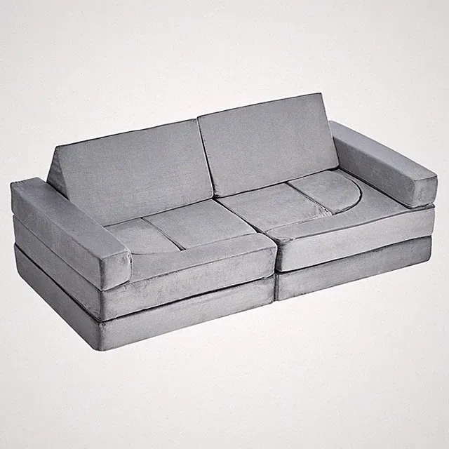 14Pc 28D Sponge Short Pile Modular Play Couch with Armrests & Gray