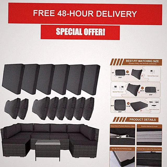 14pc Outdoor Patio Cushion Covers Set Dark Gray Wicker Rattan Sofa