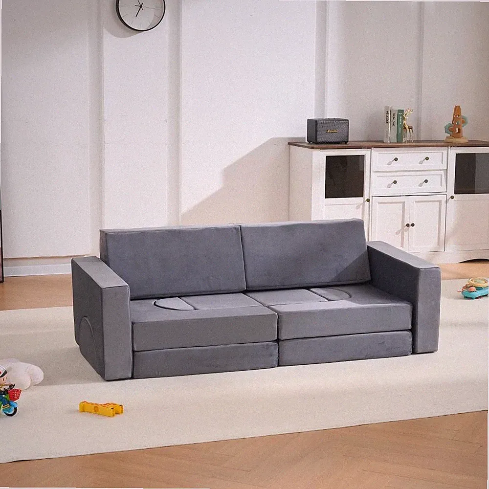 14PCS Modular Play Couch Gray Microfiber Convertible Foam Sectional Sofa Soft
