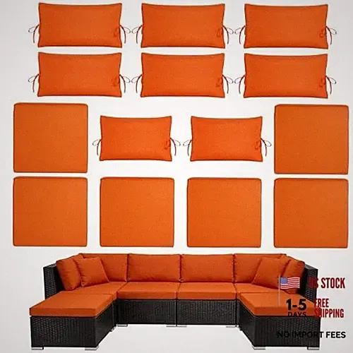 14pcs Outdoor Patio Furniture Cushion Covers, Waterproof & Sun-Resistant Orange