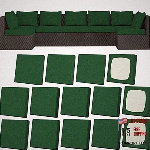 14Pcs Patio Stretch Cushion Covers, Outdoor Couch Square-large 14pcs Dark-green