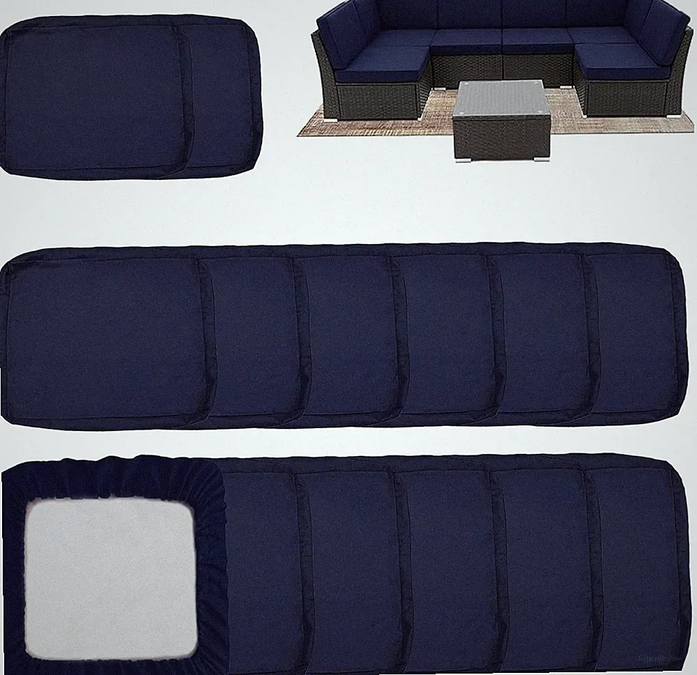14Pcs Waterproof Outdoor Cushion Covers for 6-Seater Sofa - Blue