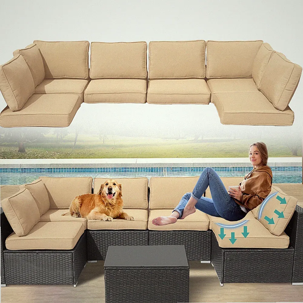 14x Outdoor Patio Furniture Chair Cushions Set Replacement Beige Sofa Insert