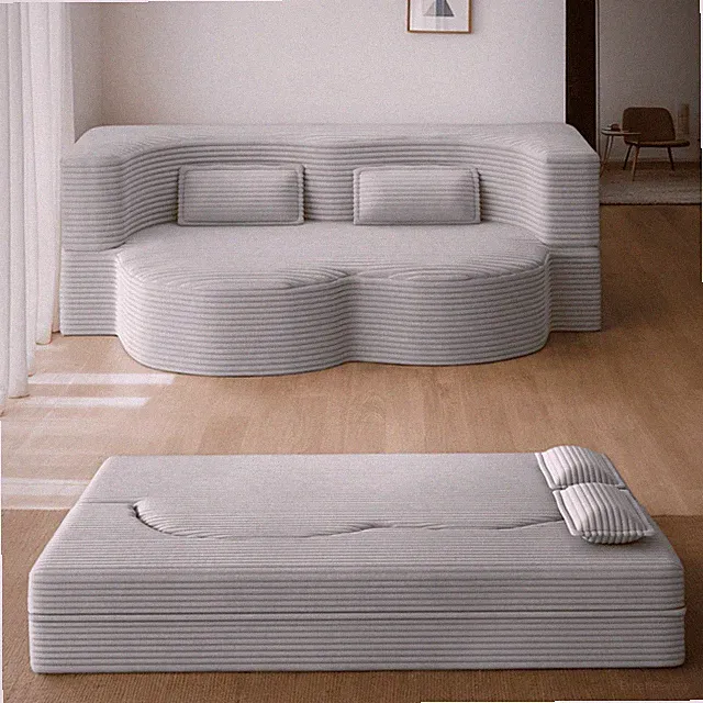 15"Folding Sofa Bed,Convertible Sleeper Sofa With 2 Pillows,Teddy Fabric Foam-Fi