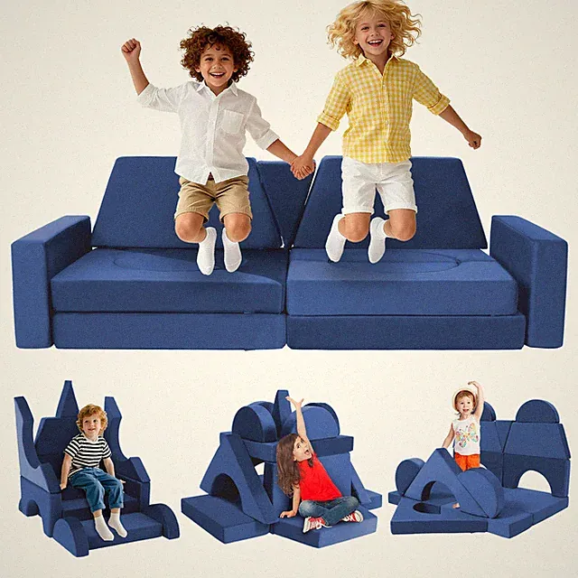 15 Pieces Modular Kids Sectional Sofa, DIY Convertible Foam Toddler Play Couch