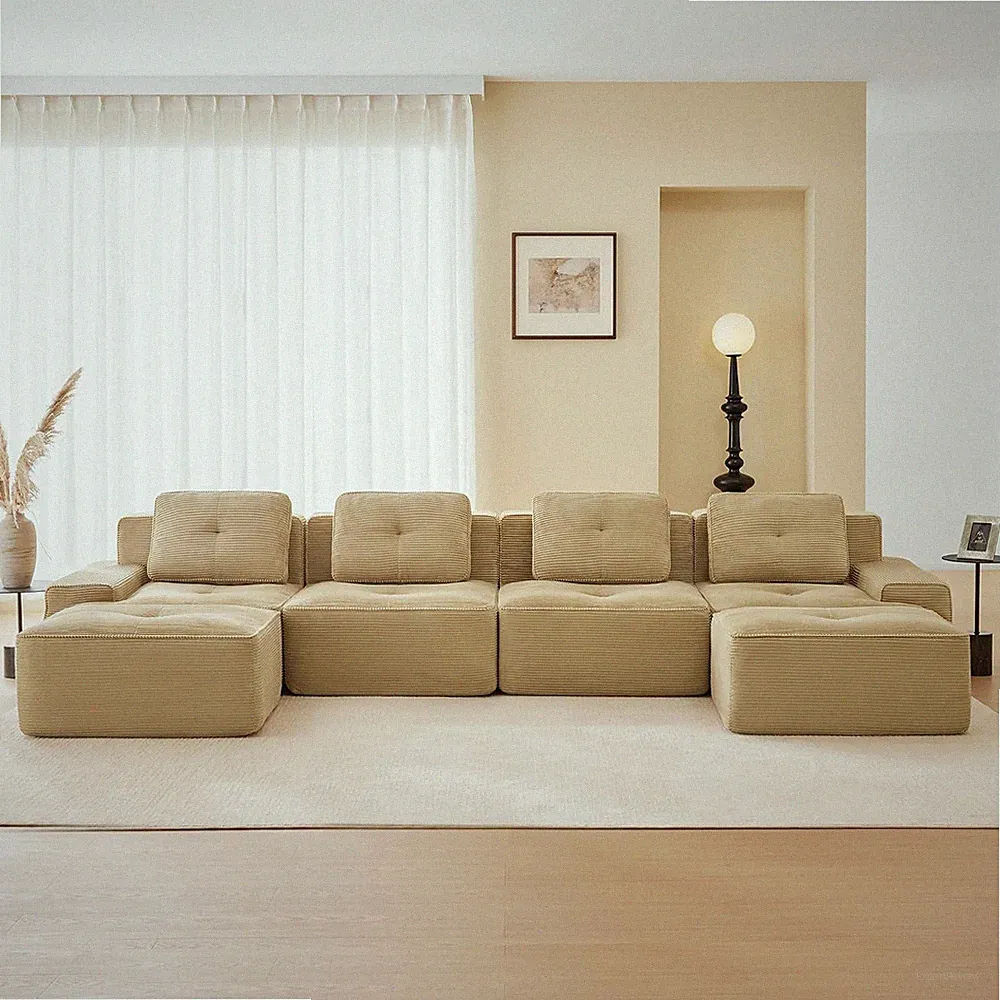 150.4” Camel Boneless Couches for Living Room, Modular Sectional Sofa with U-Sha