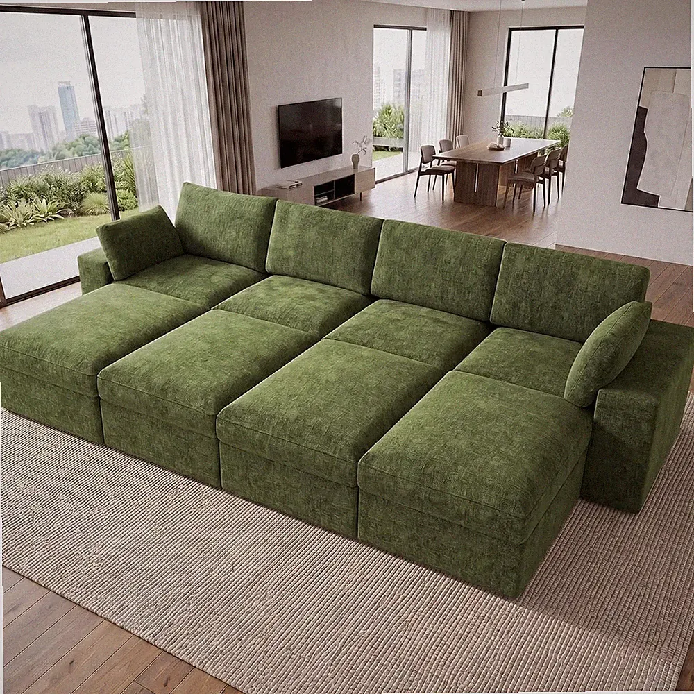150" Boneless Cloud Couch, Oversized Modular Sectional Sofa Bed with Double Laye