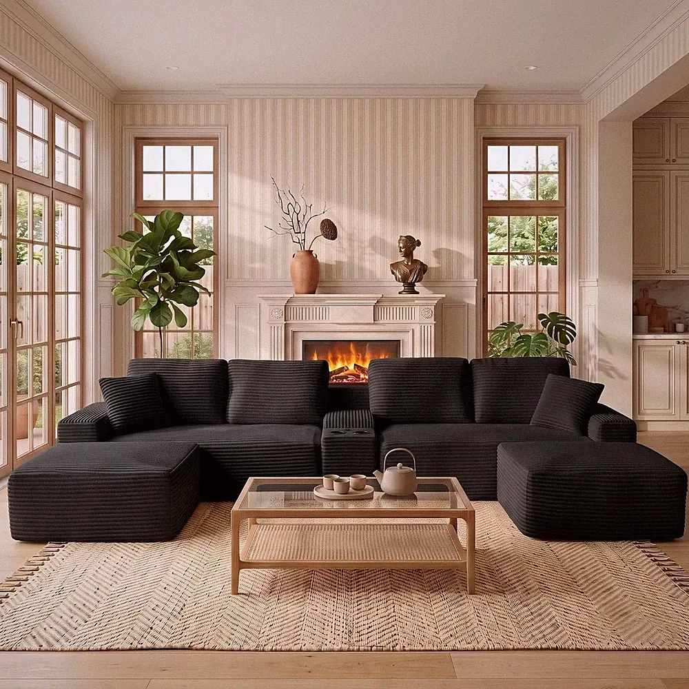 150" Oversized Cloud Boneless Sofa Couch with Cup Holder & Storage, Modern Cordu
