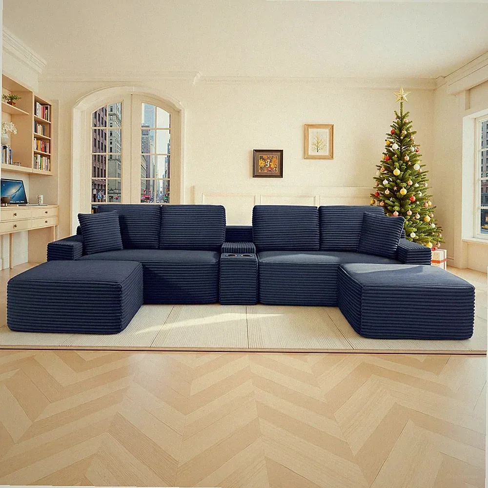 150" Oversized Modular Sectional Sofa, Deep Seat Cloud L-Shape Corduroy Couch wi
