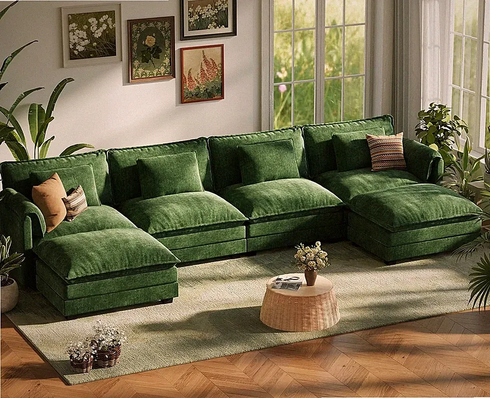 150" Oversized Modular Sectional Sofa with Throw Pillows & Movable Ottoman, Comf