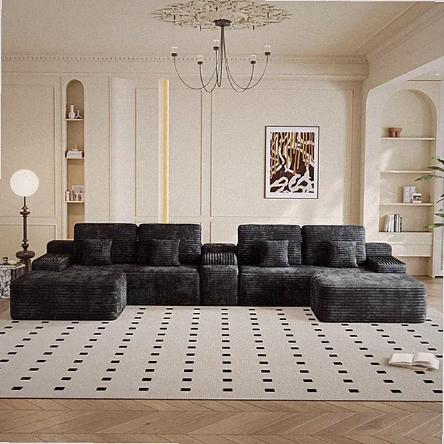 150''Width 5-piece Sectional Sofa with 2 Ottomans,Comfy U-shaped Sofa Couch