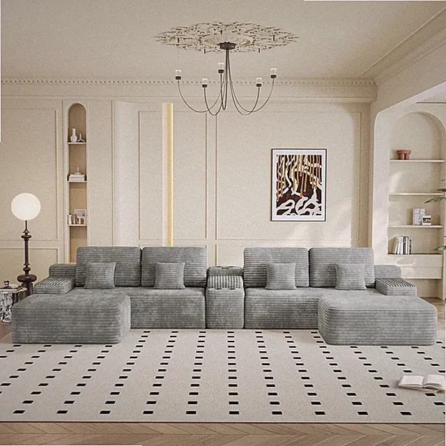 150''Width 5-piece Sectional Sofa with 2 Ottomans,Comfy U-shaped Sofa Couch fo