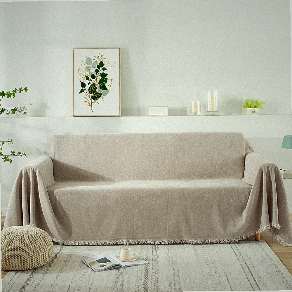 150"x91" Oversized Sofa Couch Cover Chenille Slipcover for 3 Cushion Tassel Edge