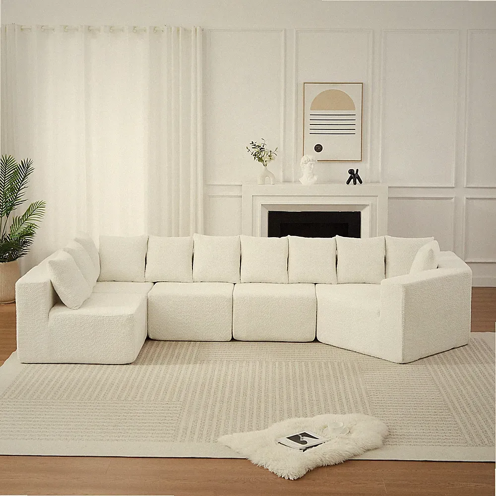 151.6-inch Extra-Large L-Shaped Deep-Seat Modular Sofa Chenille Fabric Sectional