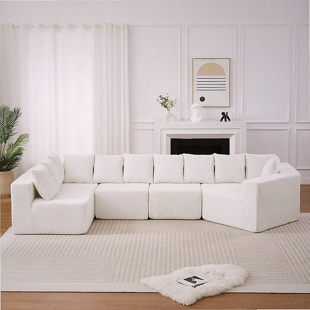 151.6-inch Extra-Large L-Shaped Deep-Seat Modular Sofa Chenille Fabric Sectional