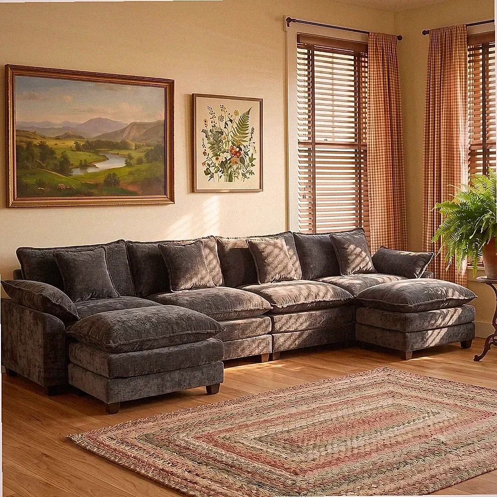 152.8" Modern Sectional Couches for Living Room, Charcoal Grey Comfy Cloud Couch