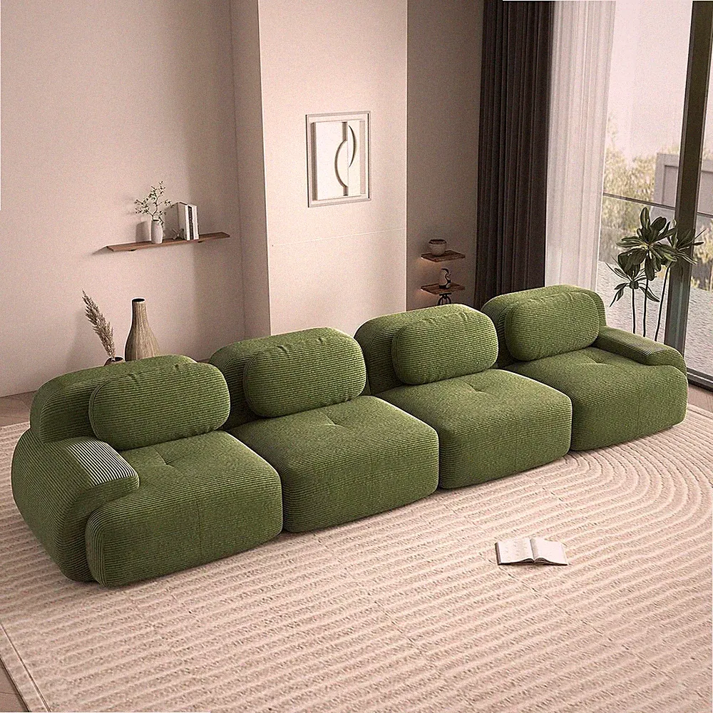 152" Modern Boneless Couches for Living Room, Corduroy Cloud Couch Sectional, Gr