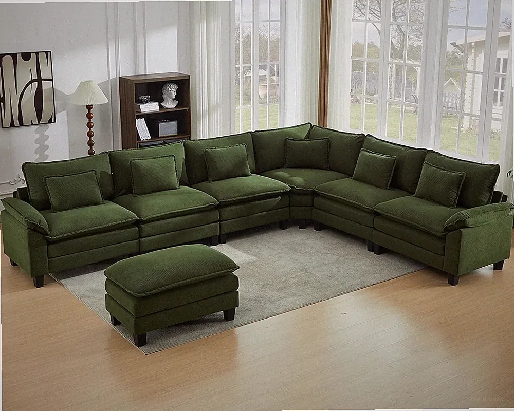 152" Modular Sectional Cloud Couch, Modern L-Shaped Sofa with Ottoman